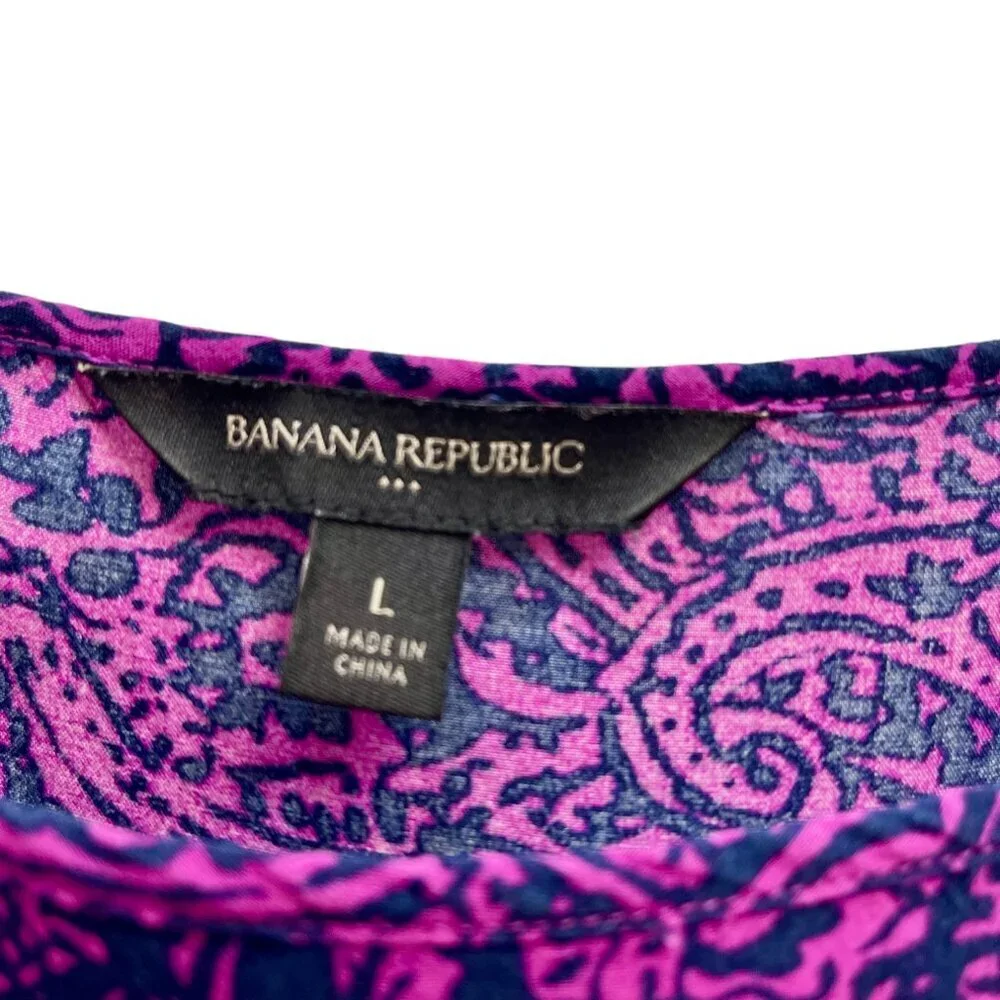 Banana Republic Women's Purple and Black Paisley & Floral Print Dress - Size L - Picture 4 of 13